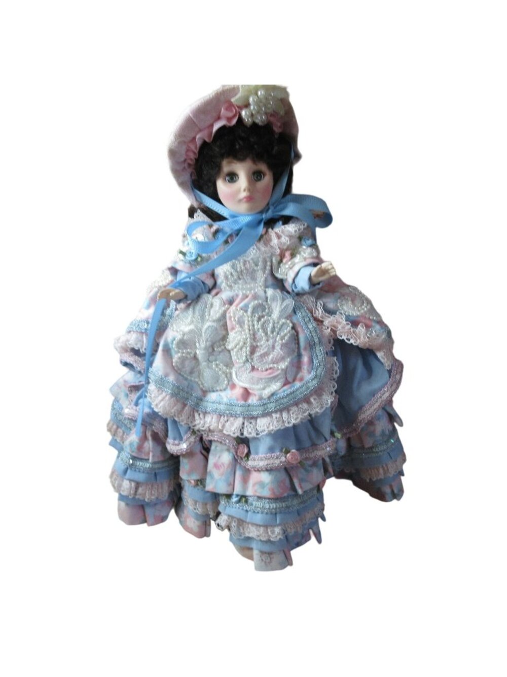 Effanbee 16" Vinyl Doll in Victorian Style Dress with Stand Vintage 1978